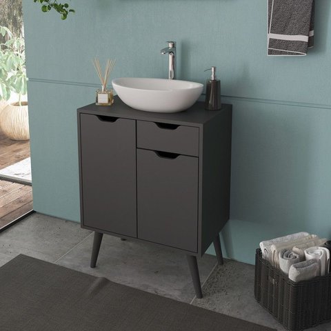 Gabinete para Banheiro com 2 Portas e 1 Gaveta Bn3637 Preto Tecnomobili