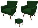 Ver imagem 1 de Kit 2 Poltronas Decorativa Aurora + 1 Puff Redondo Suede Verde Pés Madeira Ms Decor