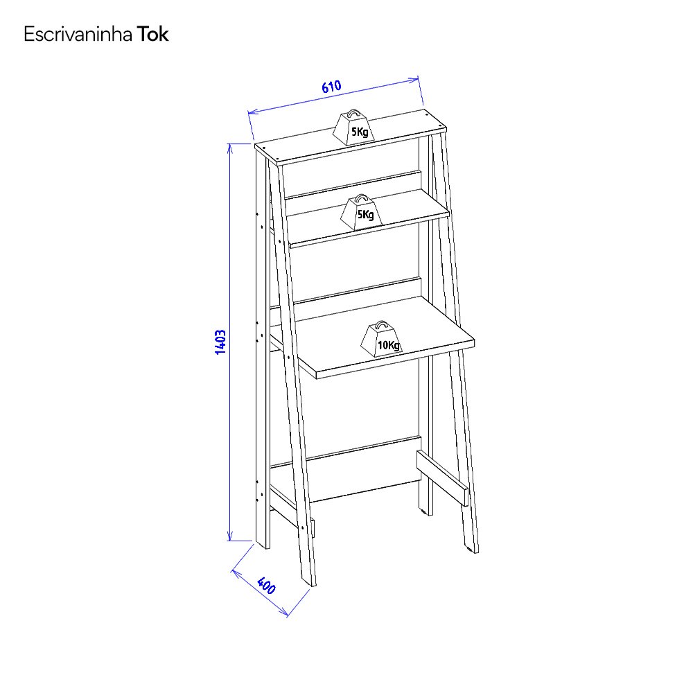 Escrivaninha com Estante 2 Prateleiras Tok Yescasa - 9