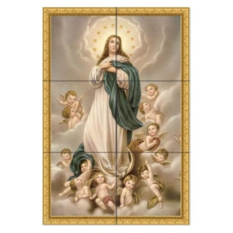 Quadro Imaculada Conceição com Anjos 60x40 em Azulejos