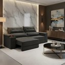 Ver imagem 1 de Sofá com Chaise Manhattan 3 Lugares Retrátil e Reclinável 210cm Grafite Cia Lar