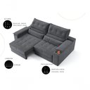 Ver imagem 2 de Sofá com Chaise Manhattan 3 Lugares Retrátil e Reclinável 210cm Grafite Cia Lar