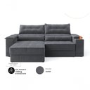 Ver imagem 7 de Sofá com Chaise Manhattan 3 Lugares Retrátil e Reclinável 210cm Grafite Cia Lar