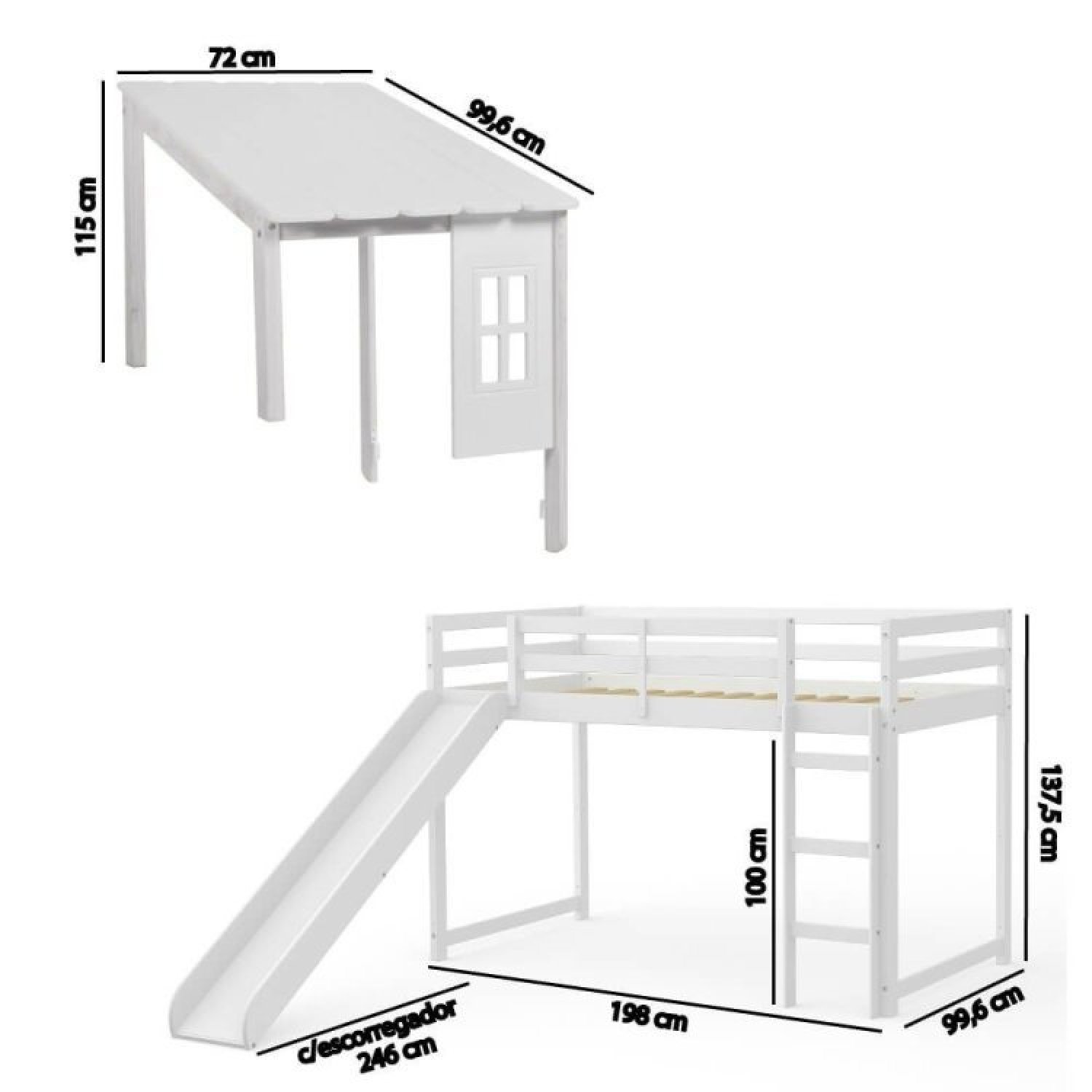 Cama Infantil com Escorregador Prime Alta II Telhado II Casatema - 2