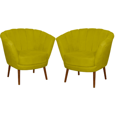 Kit 02 Poltrona Pétala Flor Decorativa Suede Amarela