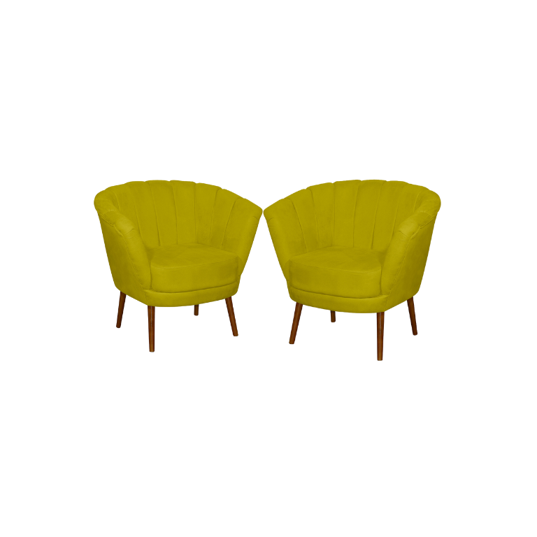 Kit 02 Poltrona Pétala Flor Decorativa Suede Amarela