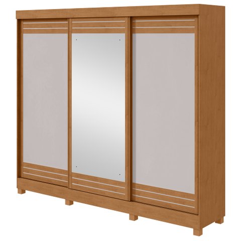 Guarda-roupas Casal Nice 3 Portas 1 Espelho 4 Gavetas Flex com Pés - Lopas Amendoa Clean/off White