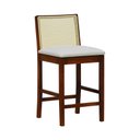 Ver imagem 1 de Banqueta Média com Telinha Pérola Madeira Maciça e Assento Estofado c/ 62cm Altura - Amêndoa Corano