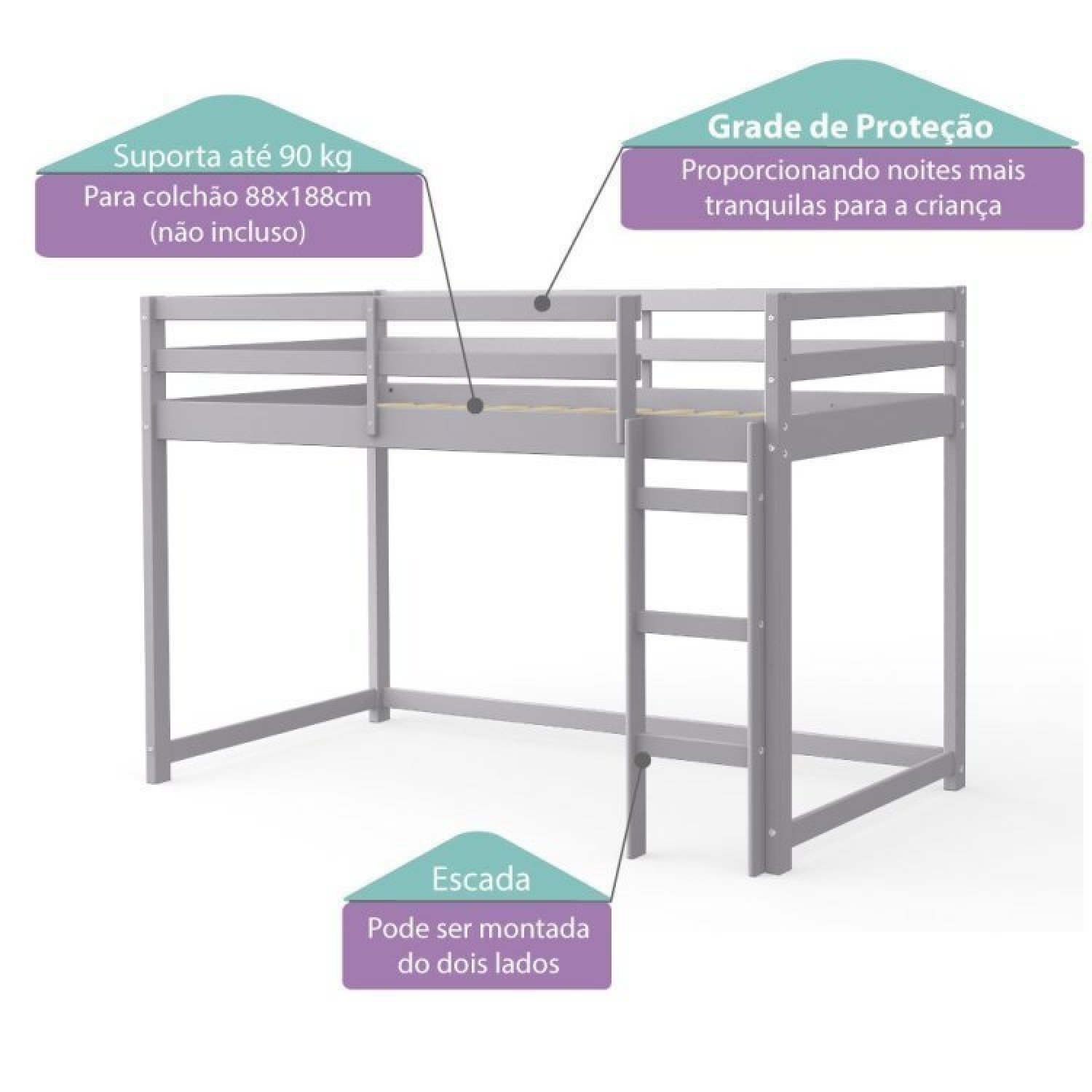 Cama infantil Prime Alta II com Tenda Casatema - 3