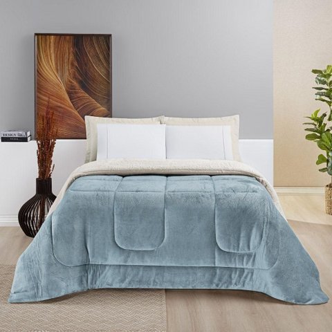 Coberdrom Casa Scarpa Apollo Queen Sherpa Pele de Carneiro + Manta Flannel - Azul Quartzo