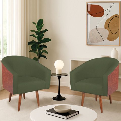 Kit 2 Poltronas Jade Decorativa Moderna Sala de Estar Quarto Escritório Conforto Corano Nozes e Linh