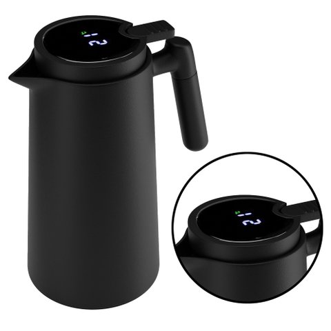 Garrafa Térmica de Plástico com Termometro Preta 1l - Lyor