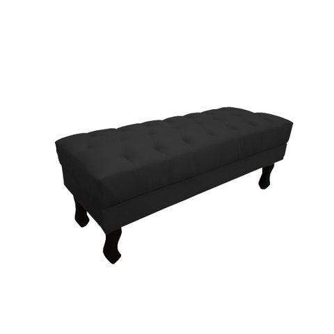 Recamier Luis Xv Capitonê Retrô 120cm Couro Preto Pés Madeira Mz Decor