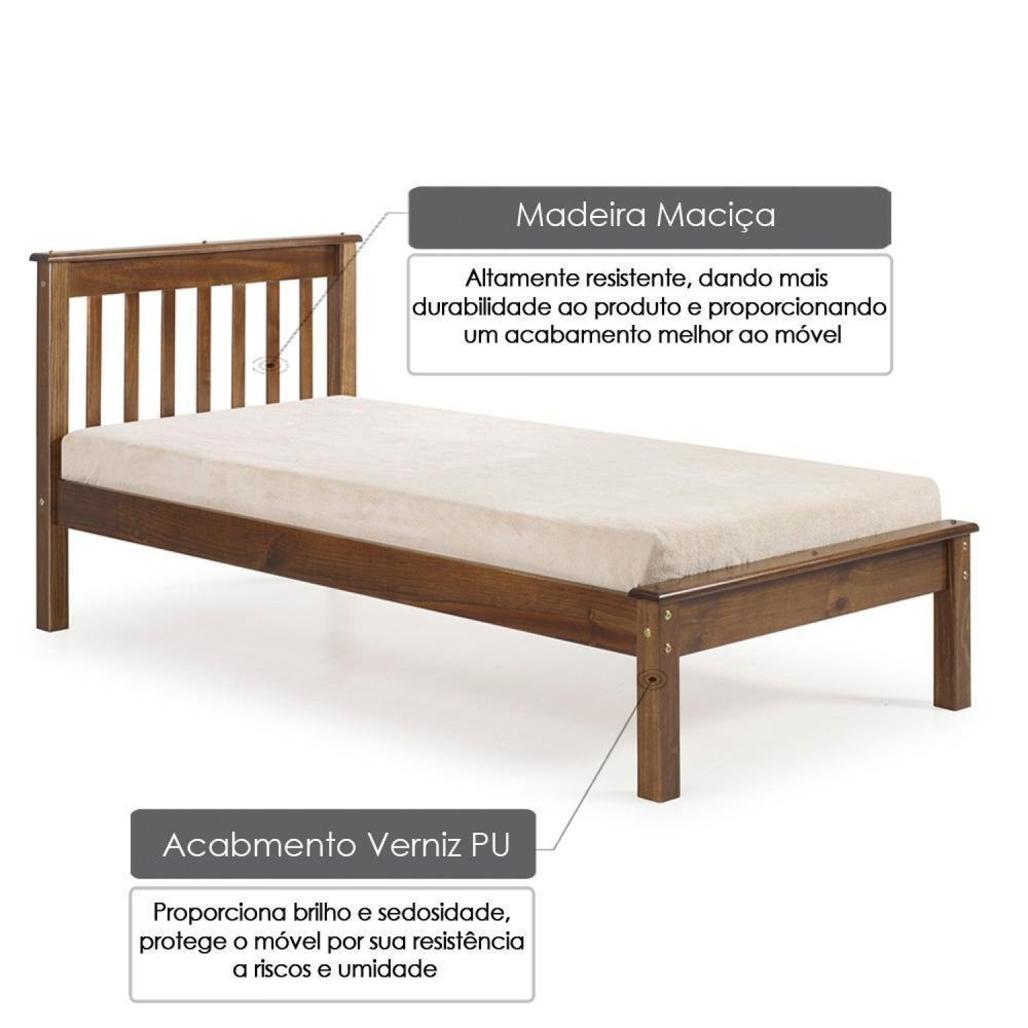 Cama de Solteiro Kingston em Madeira Maciça Casatema - 2
