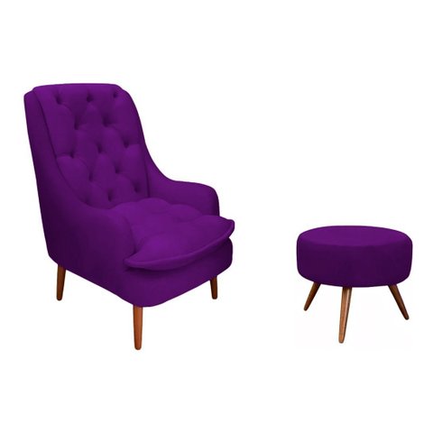 Kit Poltrona Lille + Puff Veludo Roxo - Dominic Decor