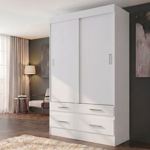 Guarda Roupa 2 Portas de Correr e 4 Gavetas Marel Branco