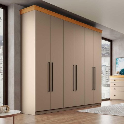 Guarda Roupa Casal 2,25m X 2,2m 6 Portas 2 Gavetas 100% Mdf Cor:corda com Freijó