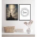 Ver imagem 1 de Kit 2 Quadros Jesus Orando- Pai Nosso 45x34cm - com Vidro:madeira Branca