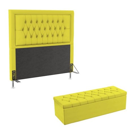 Kit Cabeceira Estofada Decorativa Pegasus e Calçadeira Sagitarius 195 Para Cama King Sued Amarelo Ar