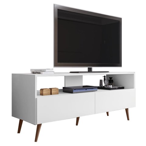 Rack para Sala Bancada de Tv 55 Pol 136cm Pés Retrô Senna M24 Branco - Mpozenato