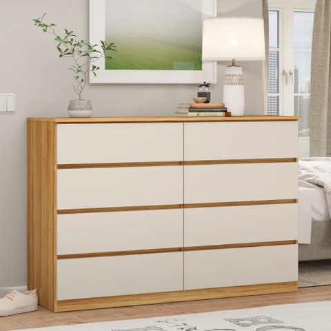 Cômoda Casal 8 Gavetas Sintra Cinamon Touch Off White Demóbile