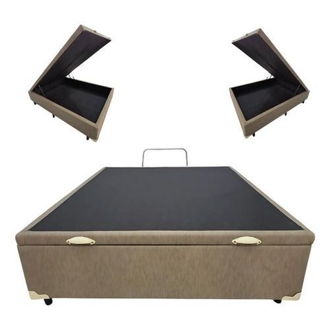 Base Box com Baú Casal Corino Linho Bege 1,38x1,88 Reforçada