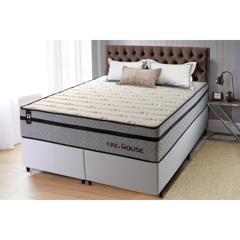 Conjunto Cama Box Queen c/ Molas Ensacadas Preston Branco 158x198x71