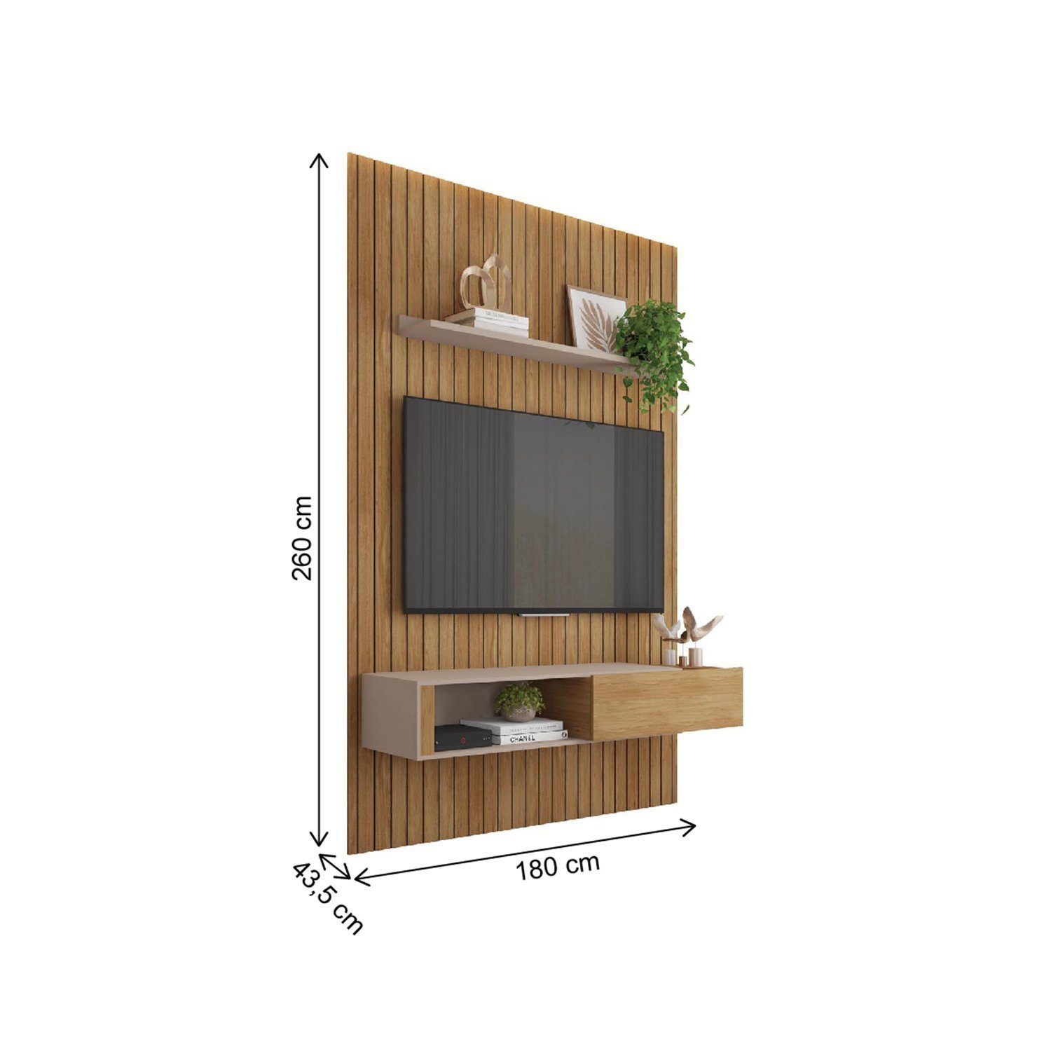 Painel para TV até 70 Polegadas com Frisos Decorativos Porta Basculante Aurora 2.60 Caemmun - 4