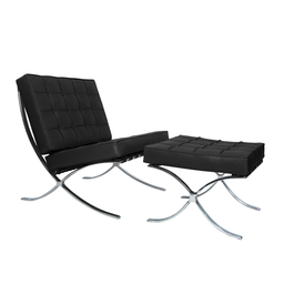 Poltrona com Banqueta Barcelona Base Inox Couro Natural Legitimo:preto - 3