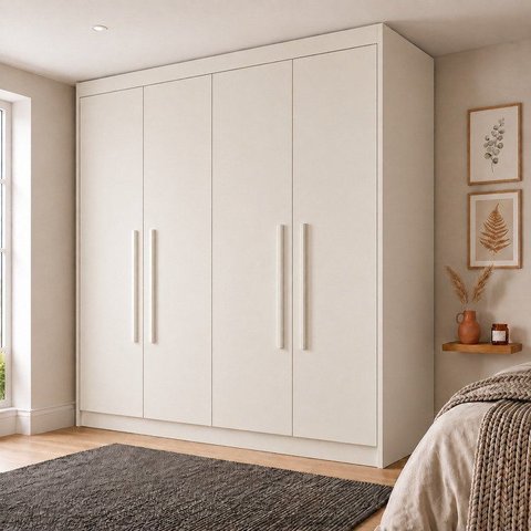 Guarda Roupa Solteiro 4 Portas 3 Gavetas 100% MDF Nantes Off White