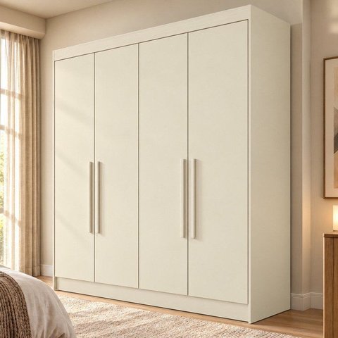 Guarda Roupa Solteiro 4 Portas 3 Gavetas 100% MDF Nantes Off White