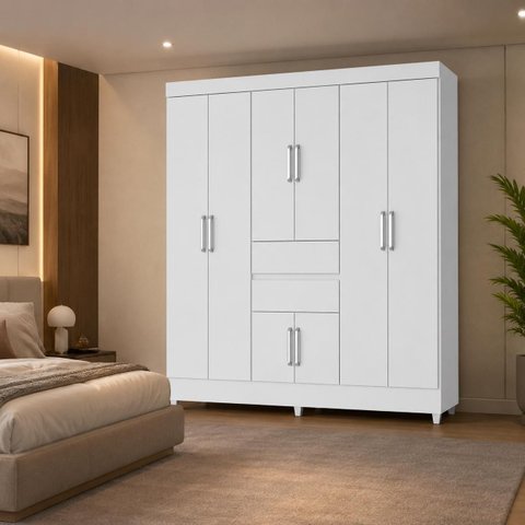 Guarda Roupa Casal 8 Portas 2 Gavetas Munique Branco Demobile