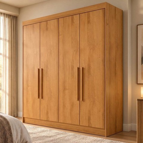 Guarda-Roupa Solteiro 4 Portas 3 Gavetas 100% MDF Nantes Peróba