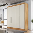 Ver imagem 1 de Guarda Roupa Solteiro 4 Portas 3 Gavetas 100% MDF Nantes Marrom/Peróba/Off White