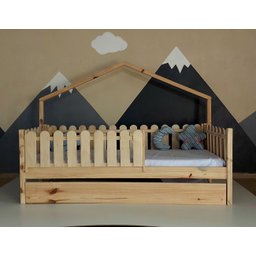 Bicama Solteirão Base Moldura Montessoriana Madeira Maciça Pinus - Verniz Incolor - Grade Cercadinho - 1