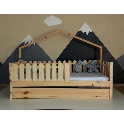 Bicama Solteirão Base Moldura Montessoriana Madeira Maciça Pinus - Verniz Incolor - Grade Cercadinho