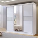 Ver imagem 1 de Guarda-Roupa Casal Ripado 3 Portas de Correr com Espelho 100% MDF Cristal Branco