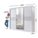 Ver imagem 3 de Guarda-Roupa Casal Ripado 3 Portas de Correr com Espelho 100% MDF Cristal Branco