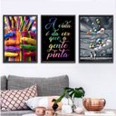 Ver imagem 1 de Kit 3 Quadros a Vida É da Cor que a Gente Pinta 24x18cm - com Vidro:madeira Branca