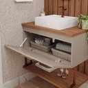 Ver imagem 4 de Gabinete Suspenso com Cuba, Painel Ripado e Espelheira 60cm Mari Espresso Móveis