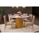 Ver imagem 1 de Conjunto: Mesa de Cozinha Viena C/ Tampo Madeirado C/ Vidro 136x136cm e 6 Cadeiras Jade Cedro/off