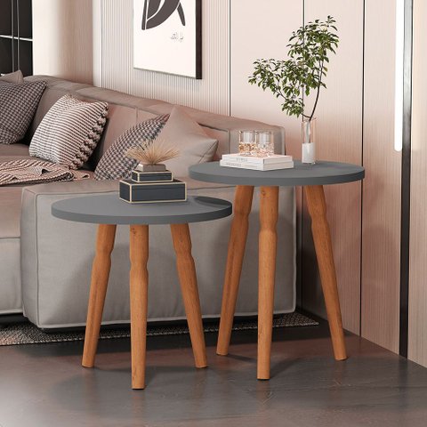 Conjunto Kit Mesa de Cabeceira Redonda Canto Apoio Cama Quarto Atalanta Cinza