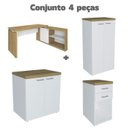 Ver imagem 2 de Conjunto 4 Peças Mesa em L Armário Alto Baixo Gaveteiro Smart Olmo Branco Marrom Artany