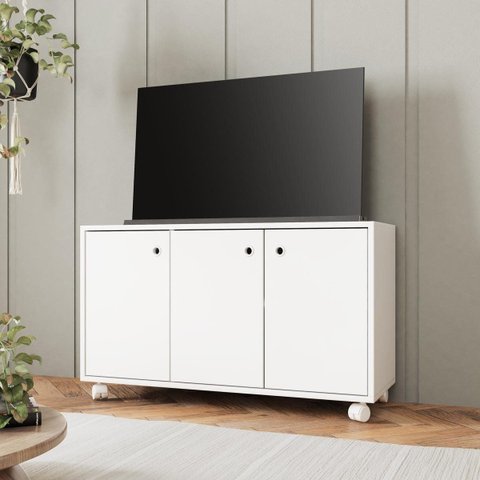Rack para TV até 40'' 90x53,5cm com 3 Portas e Rodizio Branco BSE01