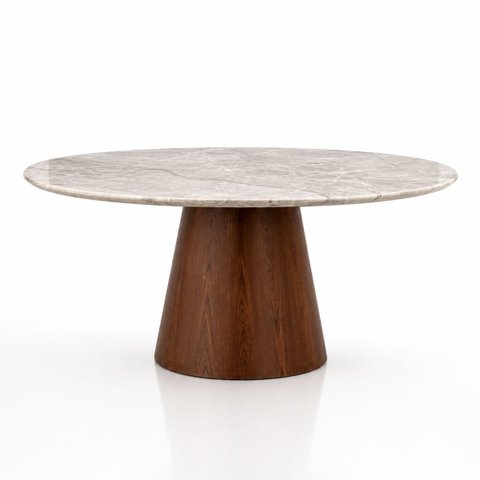 Mesa de Jantar Cone Oval 137x90 cm Tampo Quartzito Taj Mahal e Base Nogueira