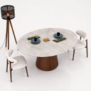 Ver imagem 3 de Mesa de Jantar Cone Oval 137x90 cm Tampo Quartzito Taj Mahal e Base Nogueira
