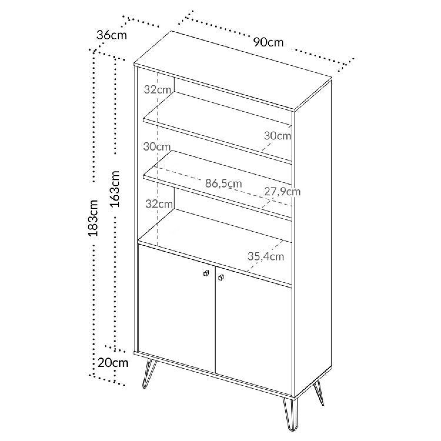 Kit 2 Estantes para Livros Alta com Pés de Metal Industrial 2 Portas 183cmx180cm - 4