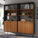Ver imagem 1 de Kit 2 Estantes para Livros Alta com Pés de Metal Industrial 2 Portas 183CMX180CM Marrom Artany