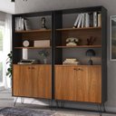 Ver imagem 1 de Kit 2 Estantes para Livros Alta com Pés de Metal Industrial 2 Portas 183cmx180cm