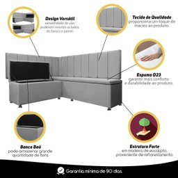 Conjunto Canto Alemão com Bau para Bar Lanchonete Liso Cinza Claro 125x160cm Sofa Store - 8